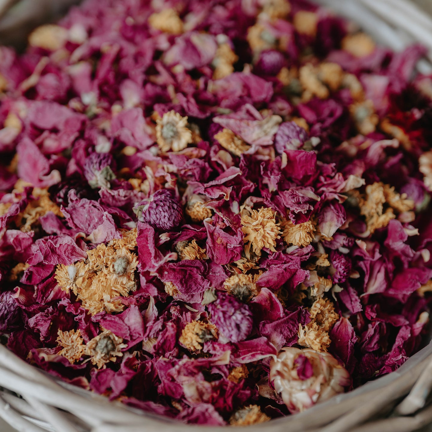 Woodstock Confetti - Straw flower, Yellow Chrysanthemum, Peony, Globe Amaranth
