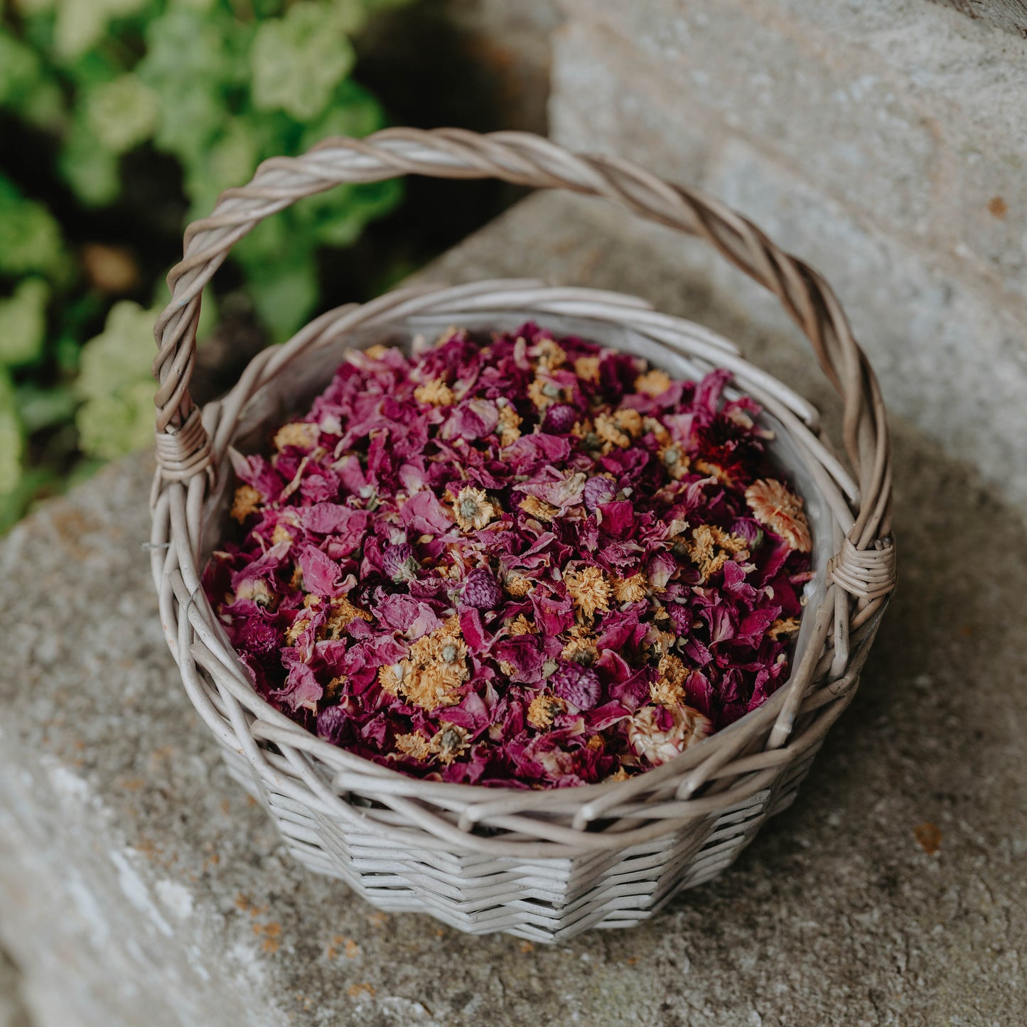 Woodstock Confetti - Straw flower,  Yellow Chrysanthemum, Peony, Globe Amaranth